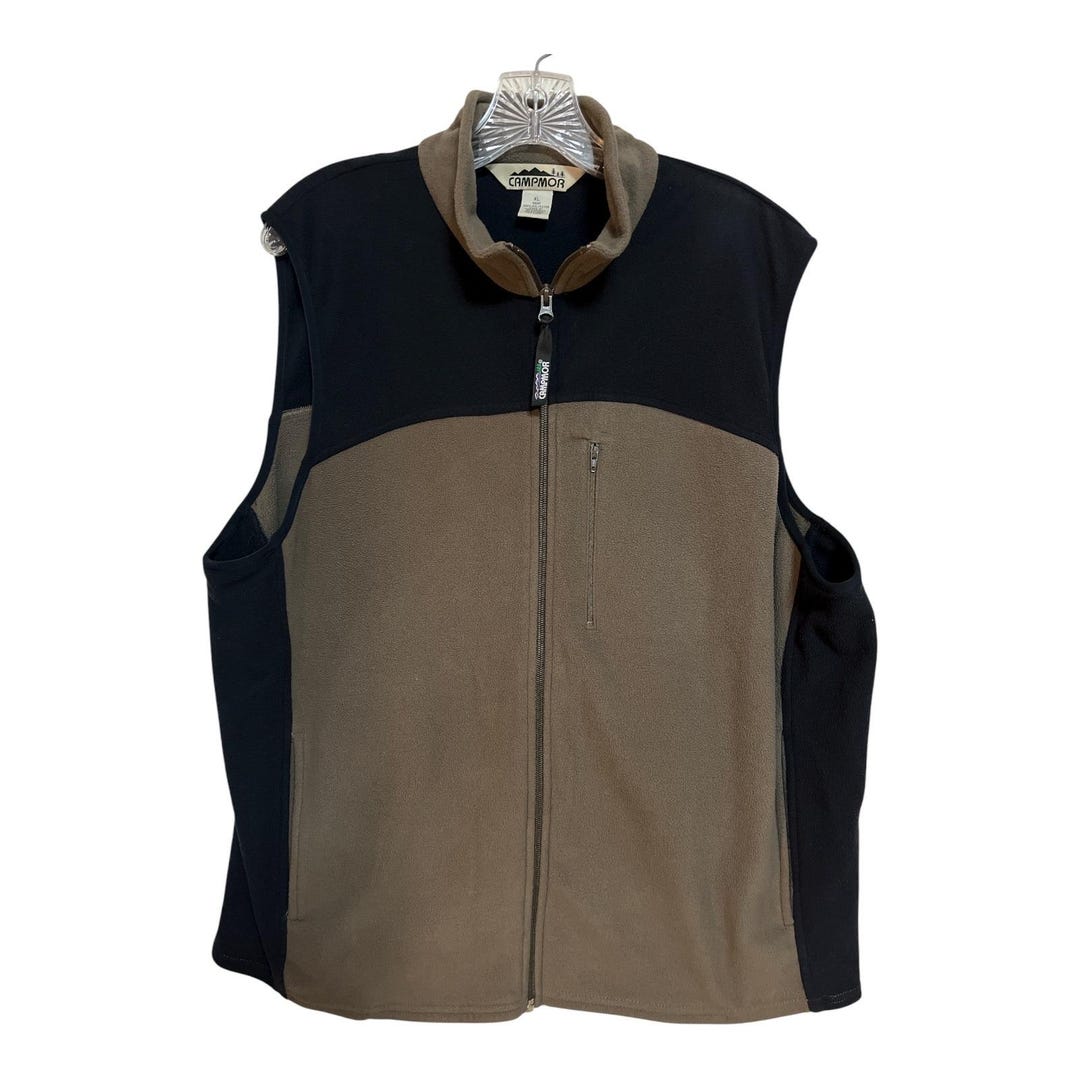 Campmor Men's XL Fleece Vest – Brown & Black Zip Front Outdoor