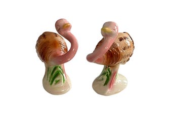 ヴィンテージ 日本製 フラミンゴ ソルト＆ペッパーシェーカー ピンクセラミック製鳥型セット