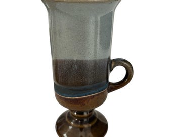 Tazza vintage in gres giapponese Otagiri con piedistallo – Smalto marrone e grigio – Ceramica artigianale