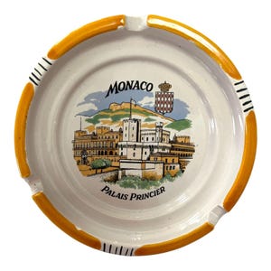 Vintage Monaco Palais Princier Ceramic Ashtray – Souvenir of Monte Carlo – 5.5&quot;