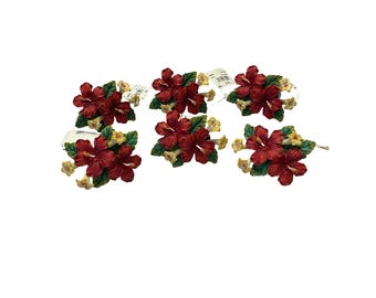 Set di 6 anelli portatovaglioli con motivo floreale di ibisco, decorazione da tavola tropicale rossa e gialla, Bermuda