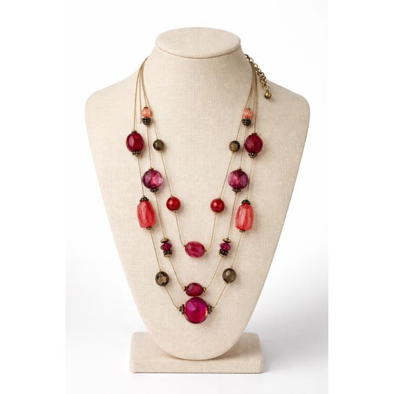 Ruby Rd Multi Strand Beaded Necklace Ruby Red Lay… - image 1
