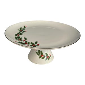 Vintage Christmas Pedestal Cake Plate | Holly & Berry Design | Made in Japan | 10" x 5"