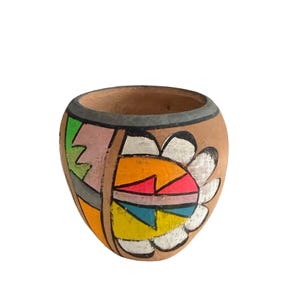 Mini maceta de cerámica vintage de Jemez Pueblo pintada a mano, arte nativo americano del suroeste