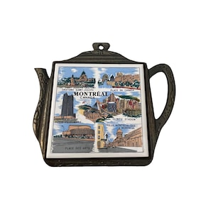 Vintage Montreal Kanada Tekanna Underlägg Gjuten Metallram Keramikplatte Souvenir