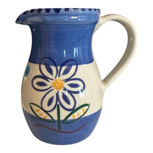 La Primula S.R.L. Italienischer Keramikkrug - Handbemalter Blumenblau-Weiß - Made in Italy