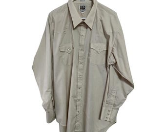 Vintage Ely Cattleman langer Mann Western Shirt Beige Perle Snap 29x36