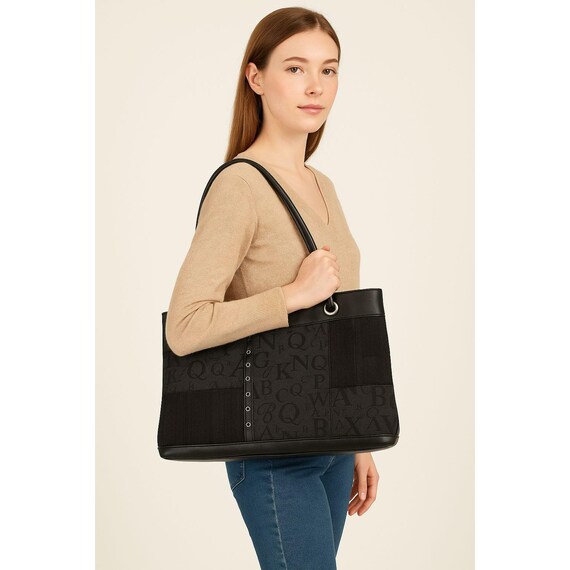 y2k 00s totebag leather patchwork black 2000s Coach Signature 