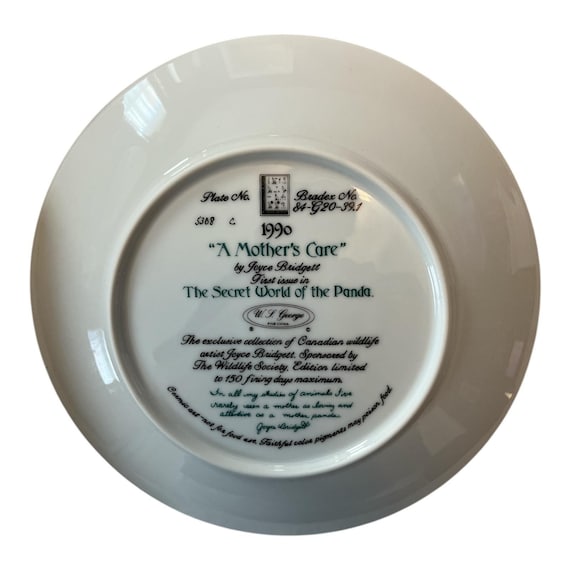 1990 W.S. George Panda Plate A Mother's Care Joyce Bridgett