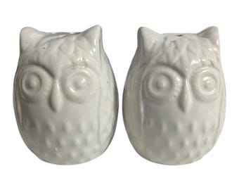 Salières et poivrières hiboux en céramique blanche – Ensemble vintage 3 x 2 avec bouchons amovibles