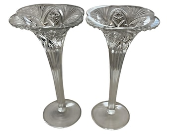 Candelieri in cristallo MCM Vincennes – Coppia di eleganti portacandele in vetro francese – Altezza 7,5 pollici