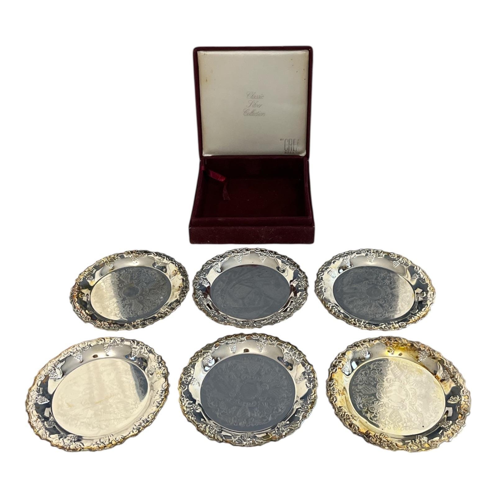 Set of 6 CREA Milano Classic Silverplate Collection Coasters With