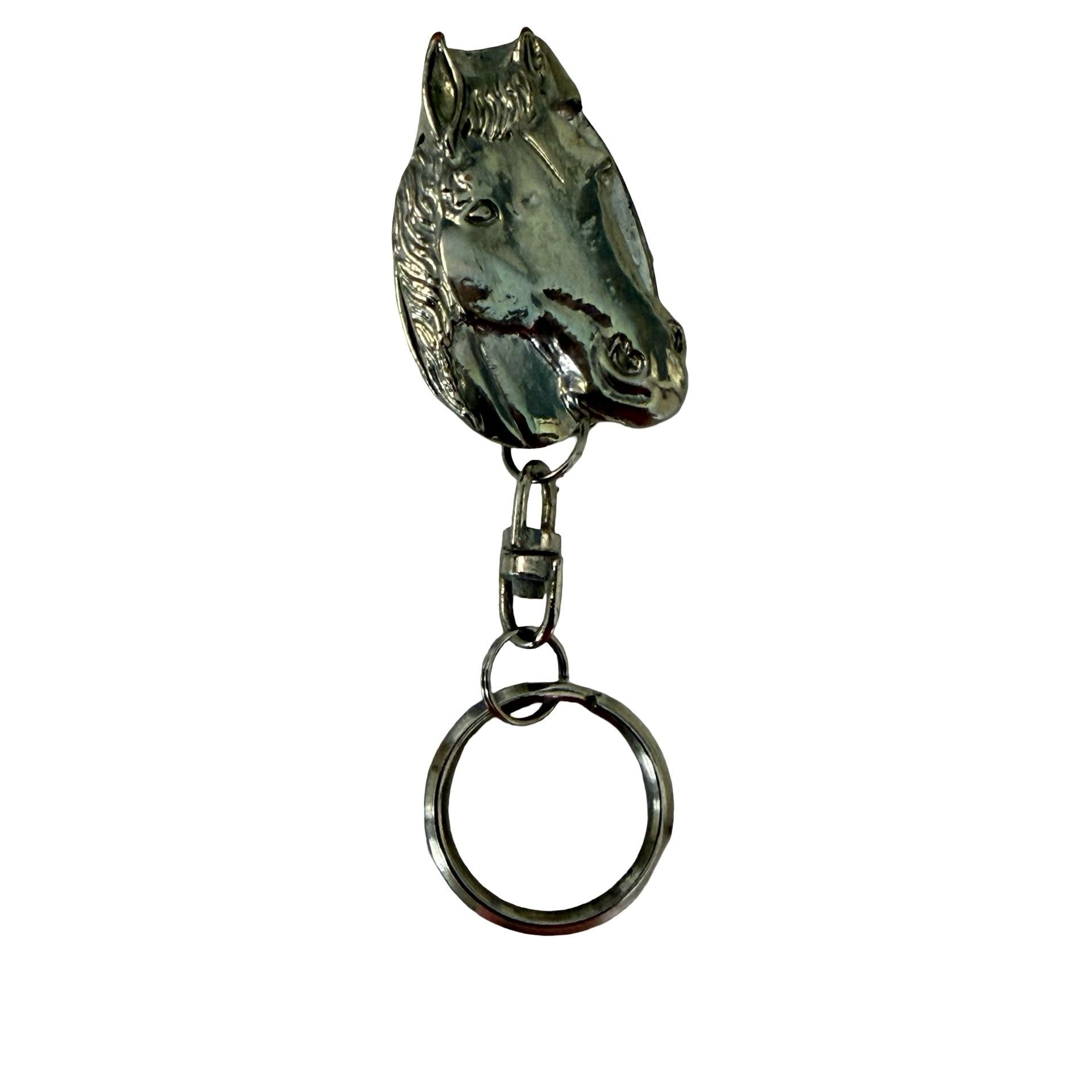 Vintage Horse Head Pocket Clip Keychain Silver Tone Western Belt Clip Key Ring