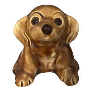 Vintage 1950&#39;s Ceramic Brown Puppy Figurine