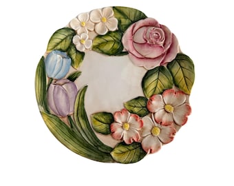 Vintage Takahashi Hand Painted Floral Plate 8 Inch Raised Relief Rose Tulip Japan