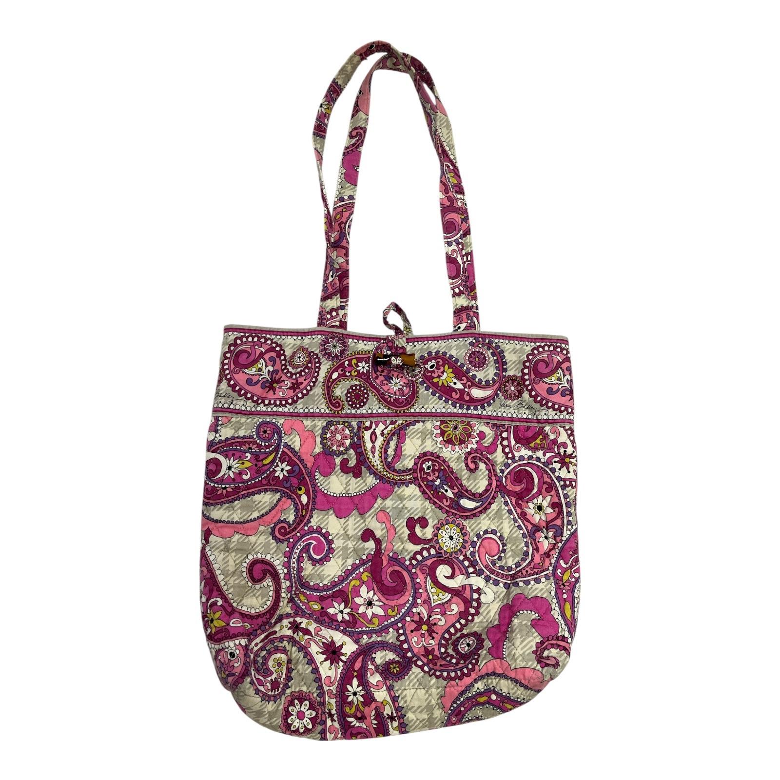 Vera Bradley Pink Paisley Quilted Tote Bag With Toggle Closure 