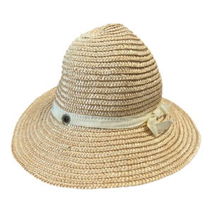 Vintage Youth-Sized Straw Hat – Made in Italy – Natural Woven with Ribbon Trim – 6&quot; Diameter / 20&quot; Circumference