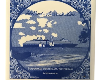 Holland America Line Delft Blue Tile Royal Goedewaagen Cruise Ship Coaster w COA
