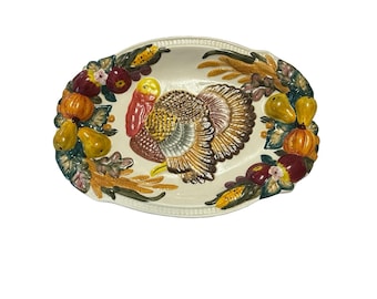Beau Rivage Club Turkey Platter Thanksgiving Serving Tray Harvest Relief 19”