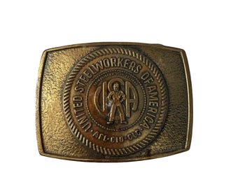 Hebilla de cinturón antigua del sindicato United Steelworkers of America (AFL-CIO) y del sindicato CLC.