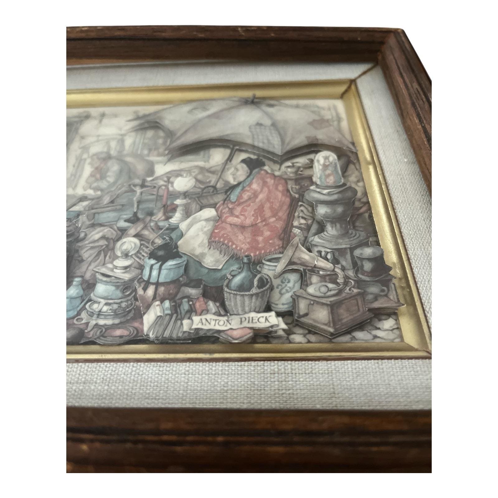 Vintage Anton Pieck Framed 3D Art Print – Old Market Scene With
