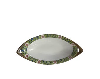 Vintage Nippon handgeschilderd porselein Relish schotel bloemen ovale serveerschaal Moriage-stijl
