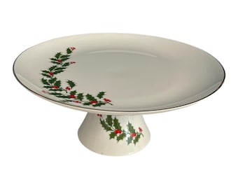 vintage Made in Japan Holly Pedestal Cake Stand assiette à dessert de Noël sur pied 25 cm