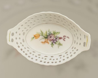 Vintage weiße dekorative Porzellanschale Made in Japan - Blumenmuster mit Goldrand