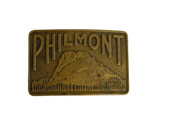 Vintage Philmont Belt Buckle Brass Tone Mountain Scenery Scout Ranch 3x2