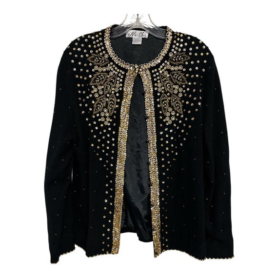 Nu Chic Beaded Lambswool Cardigan Sweater Black Gold Size 46 - Etsy