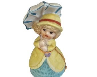 Vintage 1978 JASCO Adorabelles Merri Bells Flicka med paraply Porslinsklocka