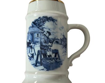 Jarra de cerveza azul de Delft vintage, Ter Steege B.V., cuenco de Delft decorado a mano, Holanda, 18 x 10 cm