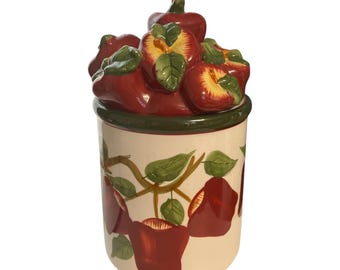 Hand-Painted Ceramic Apple-Themed Kitchen Cookie Jar With Lid