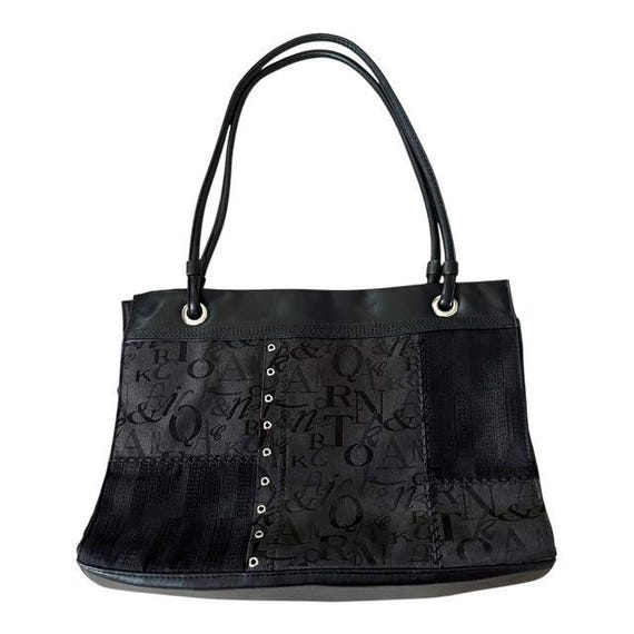 Accent quilting bag／black Sag Harbor Black Alphabet Patchwork Tote Bag Faux Leather Shoulder