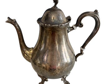 Vintage Leonard Silverplate Coffee Pot – Ornate Footed Teapot with Hinged Lid – 9.5" x 10"
