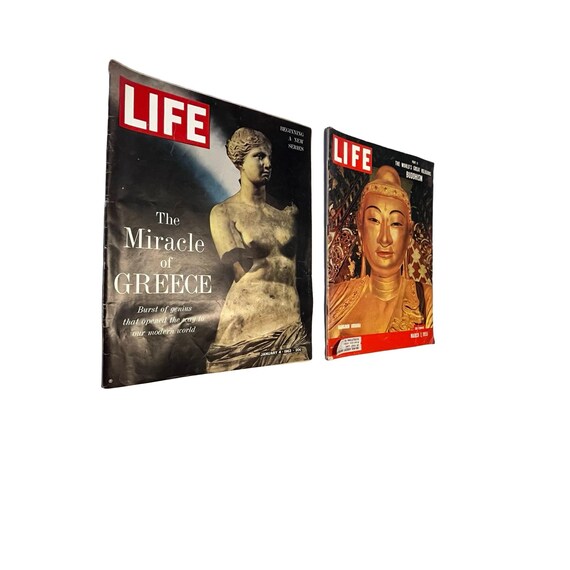 Vintage LIFE Magazine 1955 Buddhism & 1963 Greece Mid Century Ads
