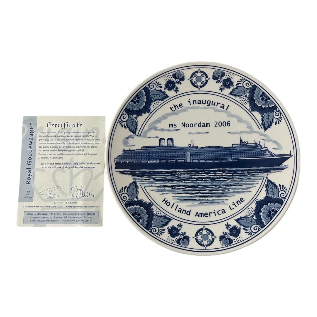 Vintage Royal Goedewaagen Blue Delft MS Noordam Inaugural Plate