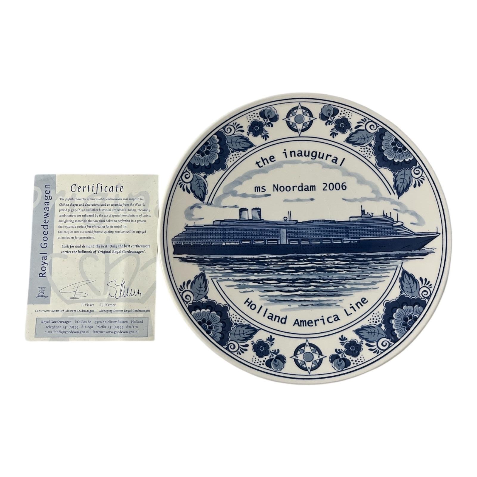 Vintage Royal Goedewaagen Blue Delft MS Noordam Inaugural Plate