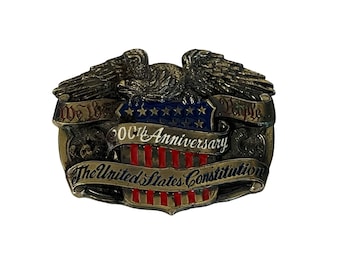 Fibbia per cintura "We the People" per il 200° anniversario, con aquila dalla punta spezzata e Costituzione degli Stati Uniti, edizione limitata.
