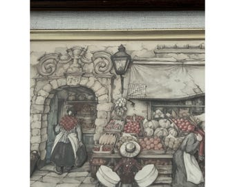 Signed 3D Anton Pieck Framed Art – Vintage Dutch Village Scene