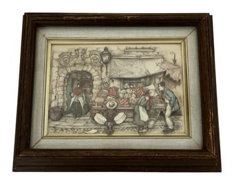 Anton Pieck. Framed Print: Vintage Dutch Market Scene Illustration