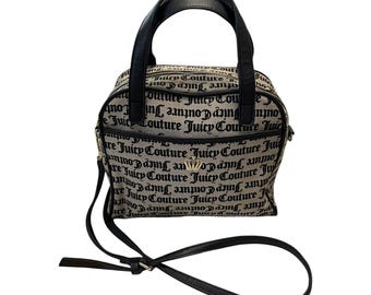 Y2K Juicy Couture monogram mini schoudertas crossbodytas zwart tan gouden hardware