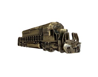 Hebilla de cinturón con forma de locomotora de tren antigua, número de serie 3489, Great American Buckle Co., EE. UU.