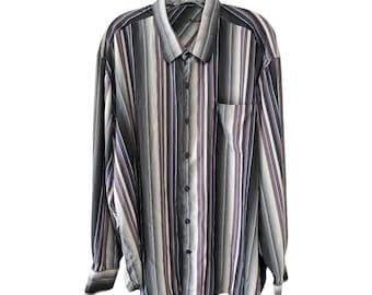 Vtg Tommy Bahama Men’s XXL Striped Shirt – Silk Blend Button Down, Gray Purple Black, 54" Chest