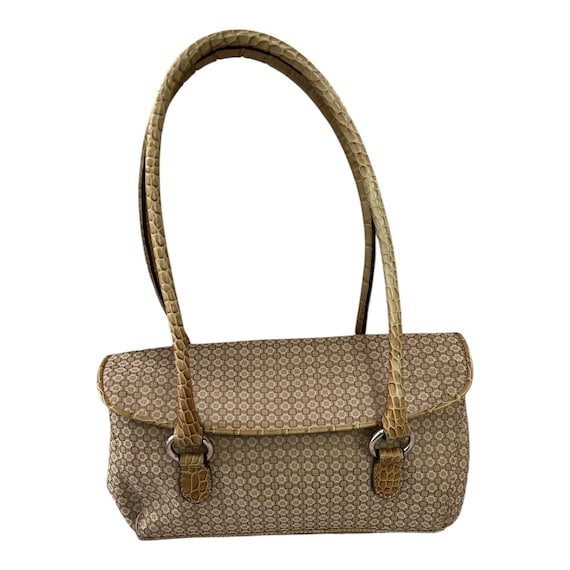 Nine West Brown Monogram Shoulder Bag Faux Croc Trim Early 2000s