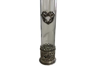 Brighton Silver Tone Heart Bud Vase Shot Glass Holder Ornate Floral Scrollwork