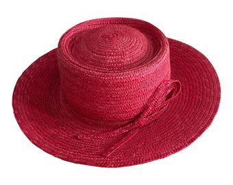 Vintage Betmar New York Red Fedora Straw Hat. Purple Silk  display picture 1