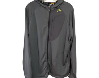 HEAD Performance Full Zip Hooded Jacket Gray Green Accent Small Vintage Y2K