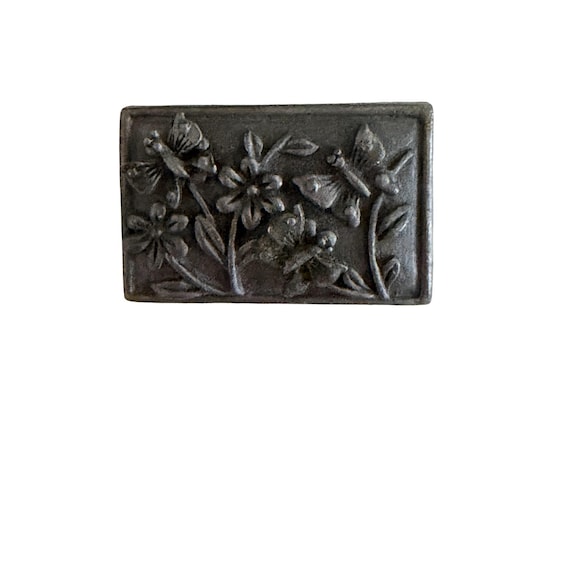 Vintage Torino Pewter Floral Butterfly Brooch with Matching Butterfly Stud Earrings Signed Set