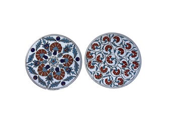 Juego de salvamanteles de cerámica vintage pintados a mano con diseño floral azul y rojo para placa calefactora de 6 pulgadas.